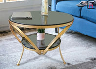 Glass Coffee Table Gold Frame , Modern Round Glass Coffee Table For Bar / Hotel