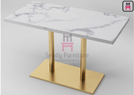 Formica Marble Pattern HPL Hotel Dining Table with Black Color Heavy Casting Iron Base