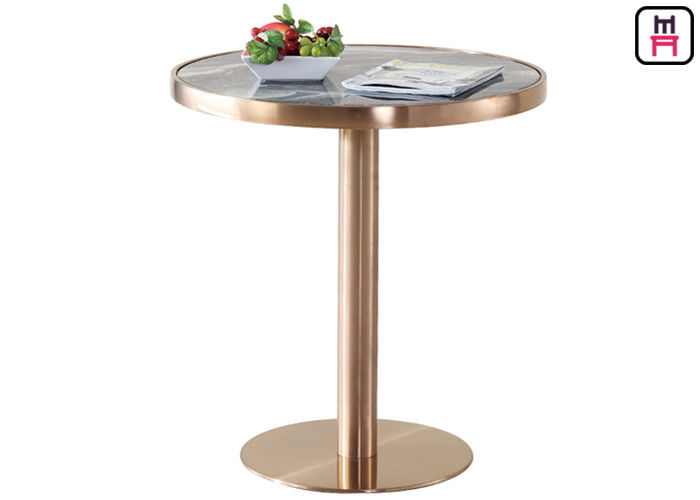 Coffee House / Home Classical Bar Height Pub Table With Gold Stainless Steel Base