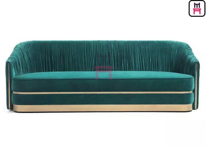 Green Velvet Restaurant Sofa Set Tufted Upholstered With Stainless Steel Accessories