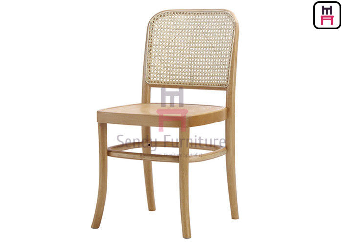 Natural Rattan Wood Cane Dining Chairs With Black Lacquered Birch Wood Frame