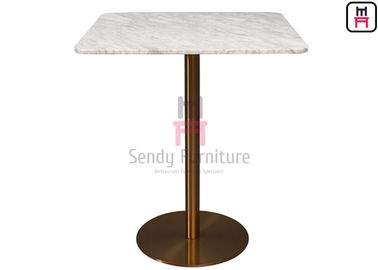 Beli Meja Marmer Marmo Calacatta dengan Basis Stainless Steel Emas Disikat Untuk Restoran / Hotel online manufacture
