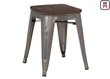 Warna Kustom Tolix Style Bar Stool, Coffee Shop Tolix Chair Wooden Seat