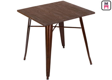 Quare Counter Tinggi Meja Makan, Solid Wood Top Logam Bast Replica Tolix Dining Table