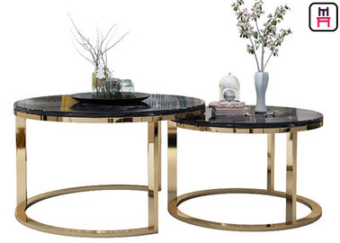 Custom Made Double Round Stainless Steel Meja Kopi Marble Top Untuk Salon / Acara