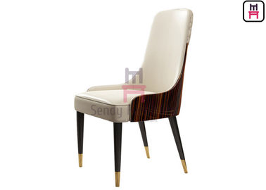 Sandaran Veneer Ebony Glossy Tinggi dengan LOGO Perangkat Keras Kayu Kursi Makan Hotel