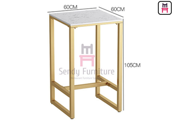 Marmer Top 2ft Metal Square High Table 60cm Panjang Bingkai Logam Berpernis Emas